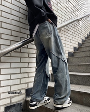 2024春季新款美式高街水洗复古褶皱牛仔裤B315-K23525-P65控78，男装牛仔裤，电商B315