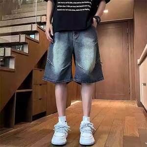 美式复古水洗做旧ins牛仔裤直筒阔腿五分裤潮KZ31L506--TP35图片