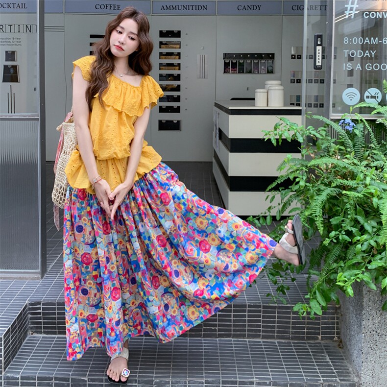 蕾丝露肩上衣碎花半身裙套装2C158-8693-P145-K208图片