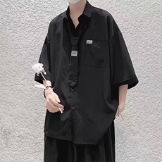 短袖衬衫男ins夏季薄款五分袖衬衣外套宽松潮牌港风上衣潮流百搭，男装T恤，星座1210-1
