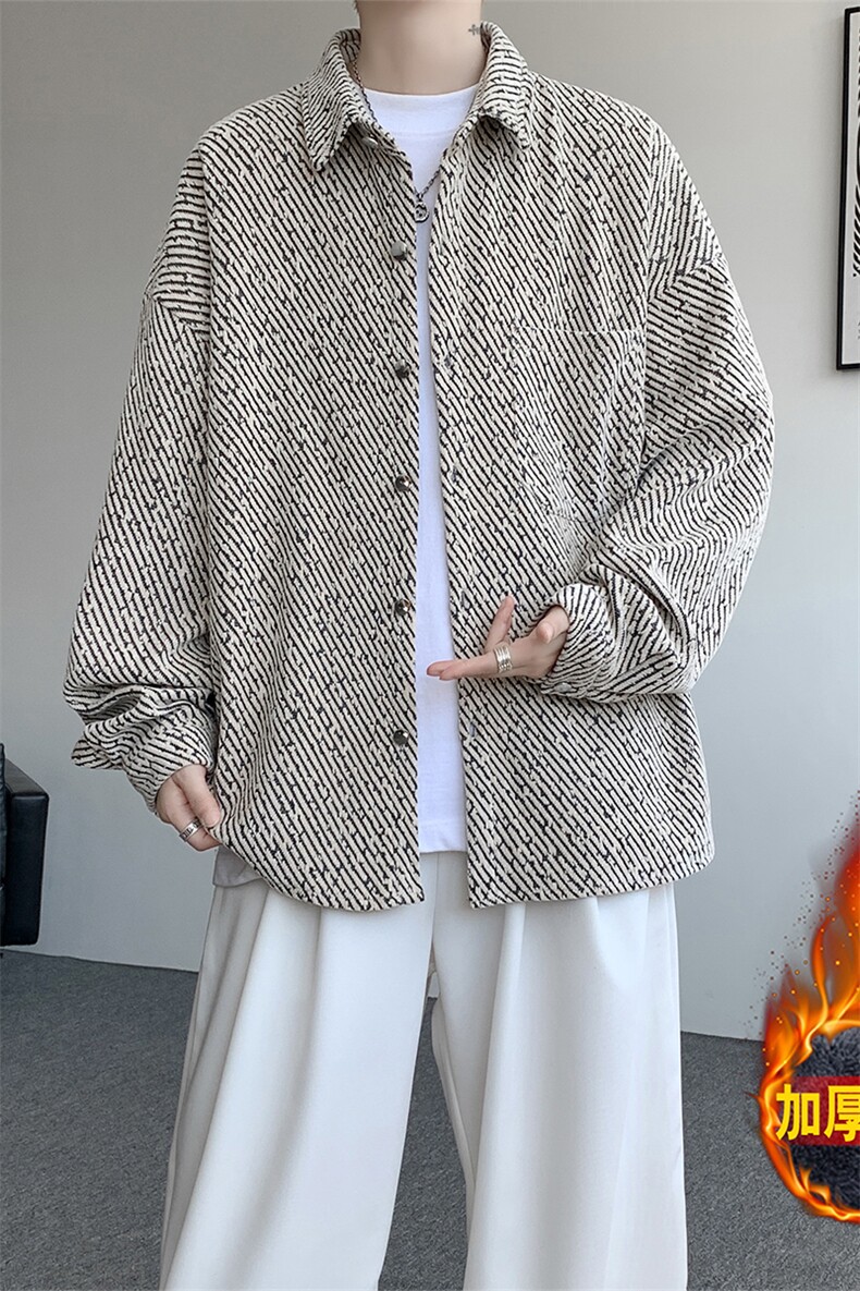 加绒衬衫男冬季新款港风宽松大码加厚小香风长袖衬衣JR70-P49,男装衬衫,星座214-3