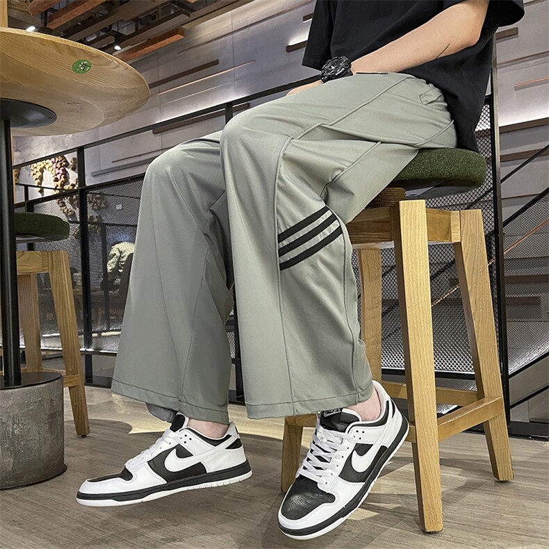 抖音高品质夏季冰丝薄款三条杠休闲九分裤男BK232-P40控58图片