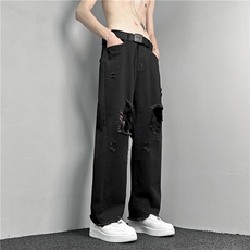 k1019-p50-控78M-5XL现货oversizecleanfit显瘦黄泥牛仔裤破洞，男装牛仔裤，星座116