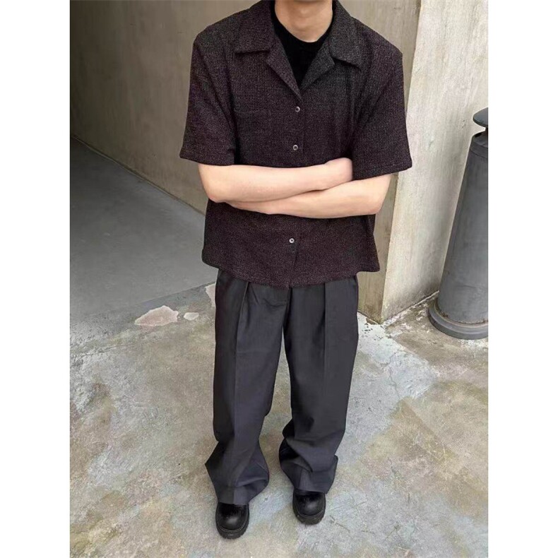 杭州出货~毛巾短袖夏季古巴领肌理感短袖衬衫CT25119批48,男装T恤,星座1004-6