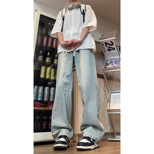 夏季宽松冰凉冰丝牛仔裤垂感宽松阔腿裤图片