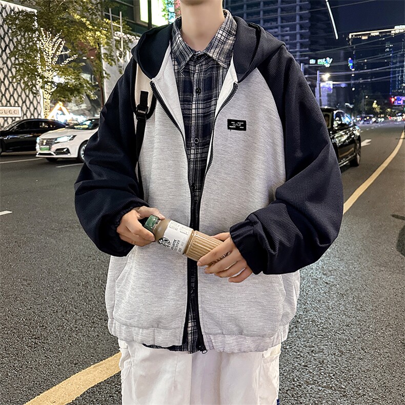 春秋季潮牌宽松休闲开衫卫衣美式复古连帽夹克外套男W7796-P55,男装夹克,星座512-4