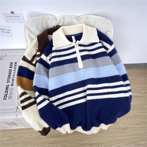 1506-1/MLR3091/P66条纹撞色男女同款潮牌毛衣宽松百搭时尚休闲图片