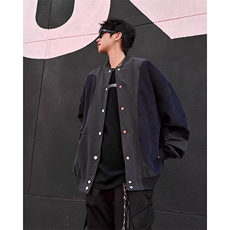 灯芯绒拼接双层外套杏色夹克外套棒球领JK3，男装夹克，星座1116A-1（原606A）