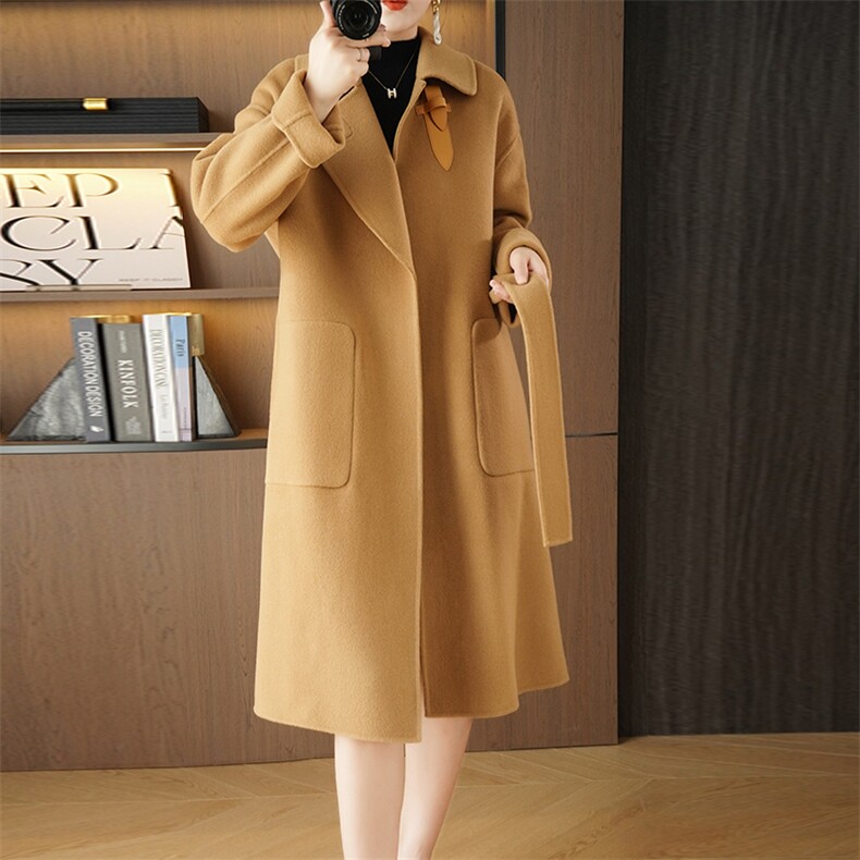 双面羊毛大衣女中长款2024新款秋冬赫斯特赫本风毛呢外套，女装双面呢大衣，鹿展羊绒大衣