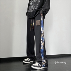 港风2025秋新款潮小熊印花宽松直筒休闲裤B315-K23395-p45控58，男装休闲裤，电商B315