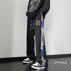 港风2025秋新款潮小熊印花宽松直筒休闲裤B315-K23395-p45控58图片