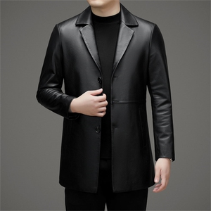 MJ17002春秋款海宁真皮皮衣男中长款牛皮西服商务男装P580图片