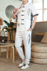 夏季套装风男刺绣棉麻复古宽松大码汉服，男装休闲套装，星座1206（原A206）