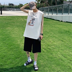 ！港风2023夏季无袖背心男加肥加大码宽松短袖T恤男BX256-P20，男装背心/马甲，电商B371