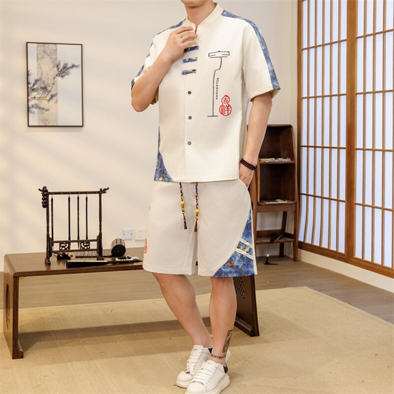 潮风套装男新中式短袖衬衫时尚休闲短裤两件套JZ306-P58图片