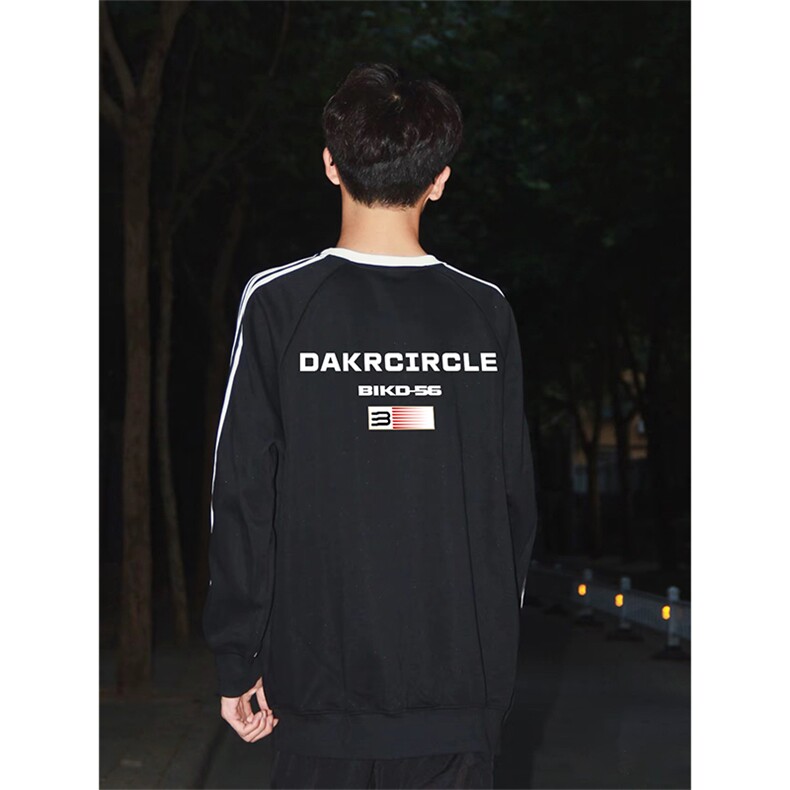 抖音得物品质支持退换480克宽松全棉加绒三条杠印花卫衣A0505，男装卫衣，电商A443