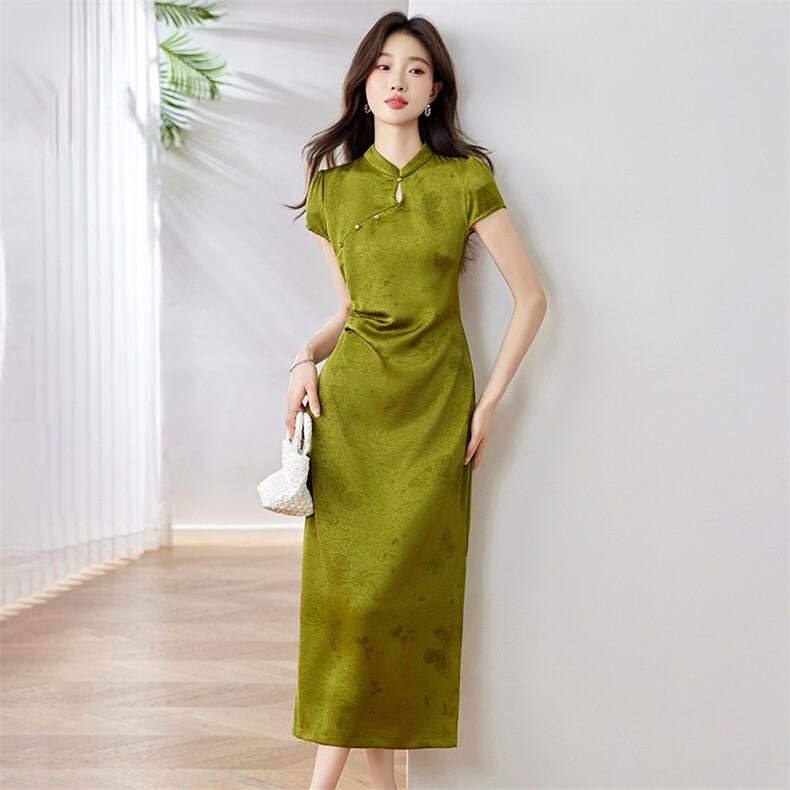 妍蝶女士连衣裙2025夏季新款时尚减龄休闲百搭修身显瘦旗袍长裙子,女装连衣裙,布芭啦
