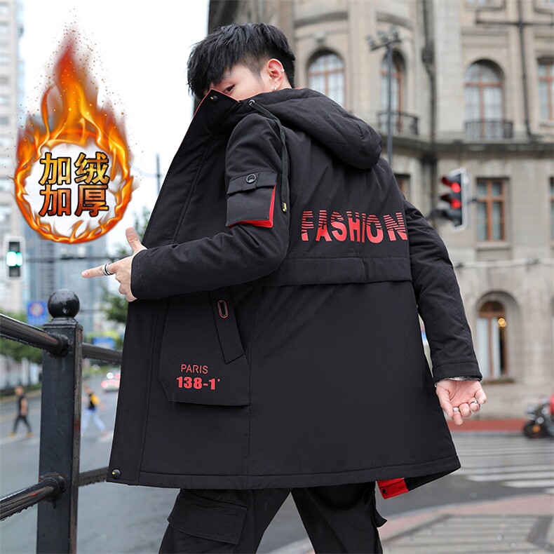 2020秋冬 青年中长款棉衣男 加绒加厚工装夹克男 外套MY1901图片