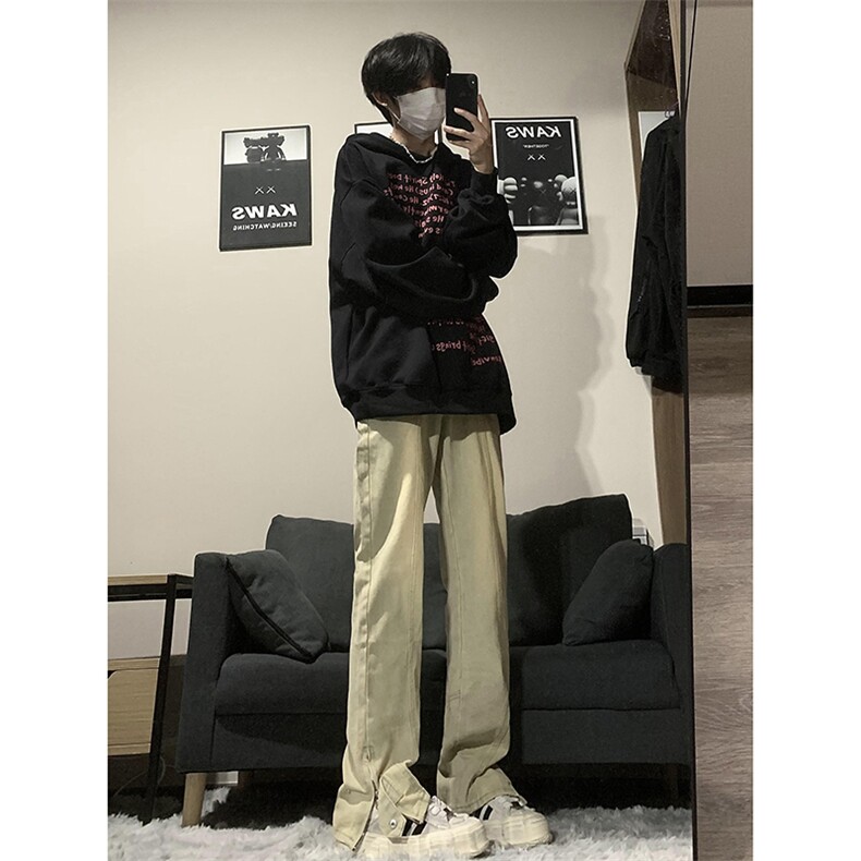 wassupcandy黄泥色牛仔长裤男春秋季大码直筒裤潮牌美式高街裤子,男装牛仔裤,电商B221