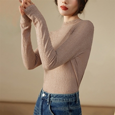 半高领套头毛针织衫女春秋打底衫长袖洋气内搭气质高级感上衣，女装羊毛衫，凯思米羊绒