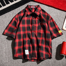 男士港风格子休闲短袖衬衫夏季大码日系款号C741P30【特价】，男装衬衫，电商A007