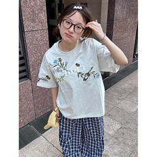 花卉刺绣230g纯棉夏季新款潮短袖t恤女学生上衣BT007-P32，男装T恤，星座412-3