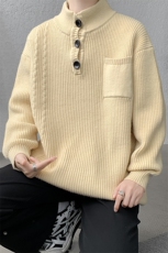 8XL-M特大码冬季立领毛衣纽扣高级设计感情侣?袖毛衫MY1208P65，男装针织衫/毛衣，电商D206-1