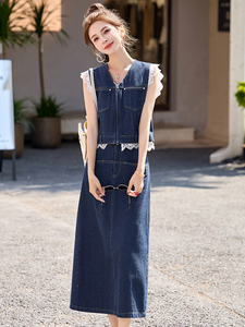 轻熟牛仔时尚套装女2025夏季新款韩系穿搭洋气马甲半身裙三件套图片