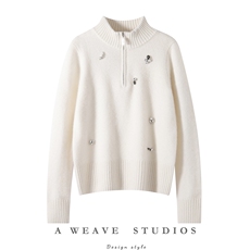 2025舒适百搭秋冬新款加厚半拉链带钻半高领羊绒衫,女装羊绒衫,朵暖羊绒, 2025舒适百搭秋冬新款加厚半拉链带钻半高领羊绒衫,女装羊绒衫,朵暖羊绒,