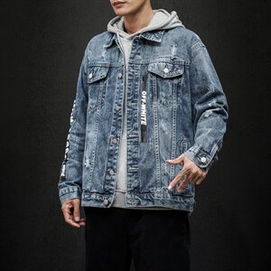 jk302-p95--限价128黑墙牛仔夹克肥仔秋款量足印花大码图片