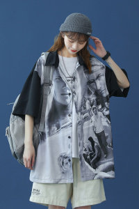 【】A003-HC2059-P48复古印花短袖衬衫控价63元蒙马特,男装衬衫,电商A003