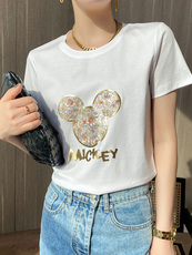 丝光棉短袖女夏季新款圆领宽松T恤ins超火冰丝透气亲肤显白上衣，女装T恤，元素羊绒