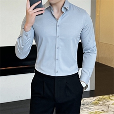商务款长袖衬衫男韩版潮流纯色衬衣男士修身上班职业装偏小一码，男装衬衫，星座505-2（原电商A260-1)