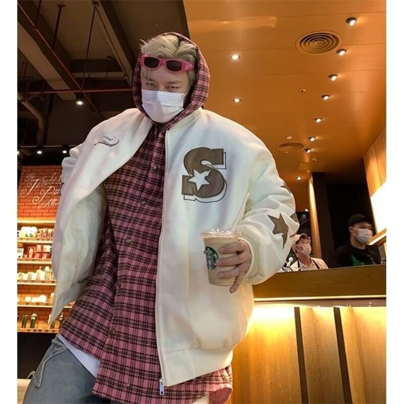 美式复古棒球服棉服外套男女冬季新款飞行员潮牌宽松时尚立领夹克,男装夹克,星座218-1（原230）