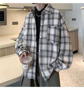 A934P78特大码高级感千鸟格闲大码情侣复古翻领夹克外套