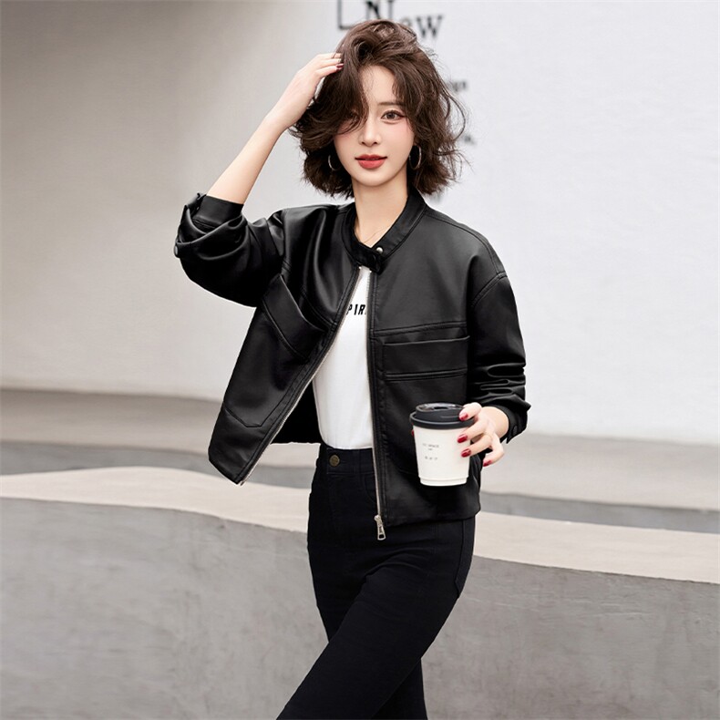 皮衣外套女装短款2024秋季新款立领时尚休闲机车风皮夹克上衣，女装皮衣，美拉德工厂直营店