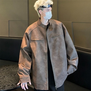 美式机车服皮夹克男士韩版潮流宽松拉链2025春季ins外套W6092-P75图片
