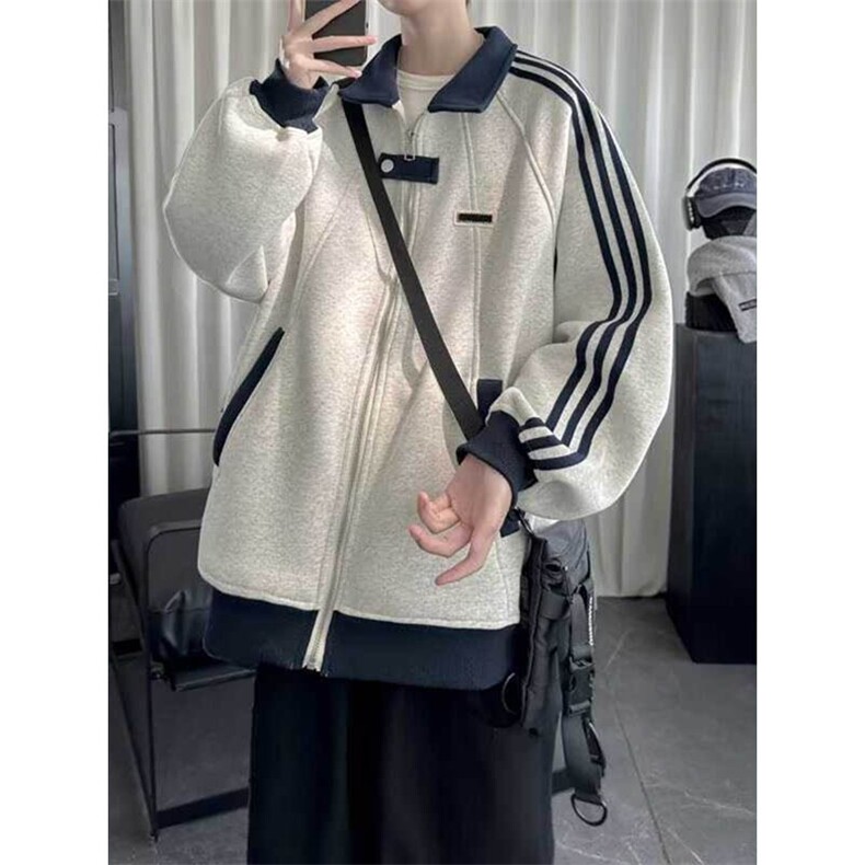 春秋季新款美式复古三条杠潮牌宽松拼接设计感外套夹克棒球服男士,男装夹克,星座1210-1