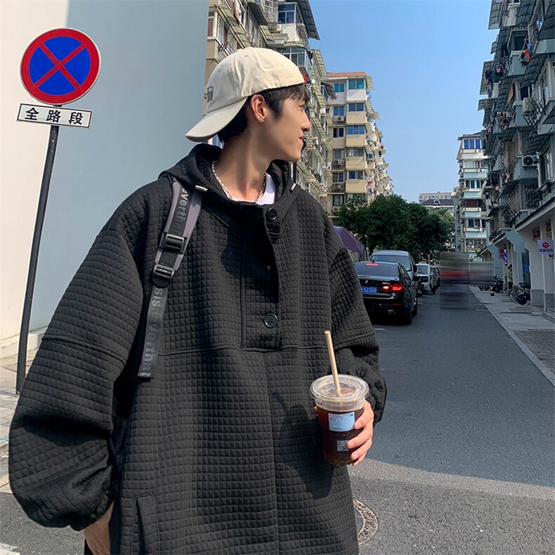 WY76-P48纯色华夫格连帽卫衣外套,男装卫衣,星座1501-1