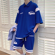 夏款青少年拼接潮牌半袖套装简约印花Polo衫男女6621-P75控价108，男装Polo衫，电商A441-1
