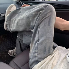 839-P41美式高街泼墨牛仔裤男春秋季设计感宽松直筒长裤，男装牛仔裤，电商B323A