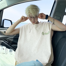 大250克重磅砂洗刺绣天丝棉冰丝坎肩背心T恤JF507特P35控55，男装T恤，电商A422-1