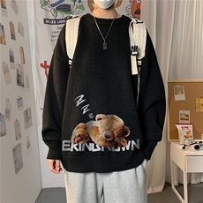 1港风新款宽松休闲中性情侣潮流印花毛衣男外套7960P55加绒P55，男装针织衫/毛衣，星座226-2