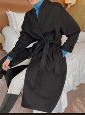 2021秋冬新款欧美范儿睡袍腰带无扣百分百羊毛大衣，睡衣，L·H·X