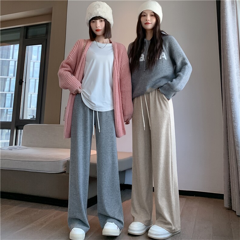 抽绳阔腿裤女2023秋季新款高腰宽松直筒慵懒香蕉休闲长卫裤子,女装休闲裤,梦白服饰厂