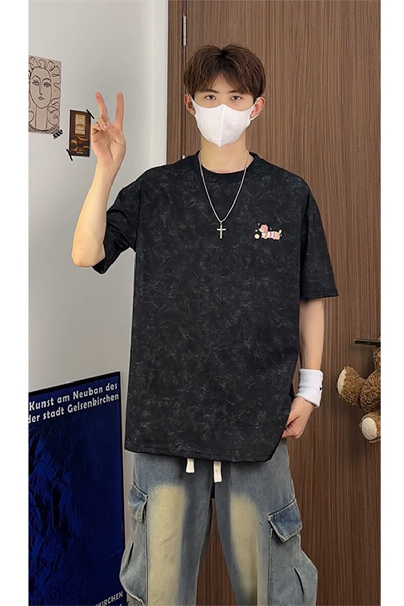 美式重磅做旧印花短袖t恤圆领宽松半袖情侣上衣T3659-特价P28,男装T恤,电商A007