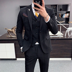 秋冬新款条纹西服套装男三件套西装修身刺绣小西装A470-TZ19，男装西服套装，电商A207