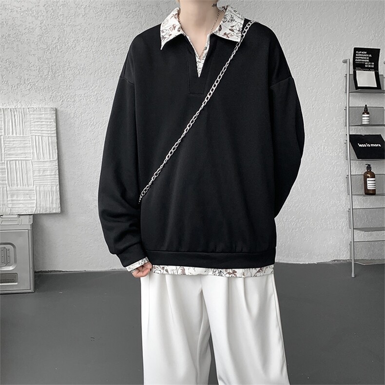 秋冬男士韩系老钱风假两件卫衣宽松拼接休闲上衣外套特P50,女装短外套,电商B319