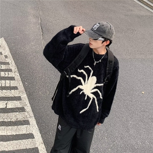 高街美式设计感蜘蛛毛衣男女秋冬慵懒风宽松圆领打底针织衫MY450图片