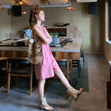 减龄休闲粉色无袖背心连体裤女夏2025新款小个子连衣短款今年流行，女装连衣裙，2C372
